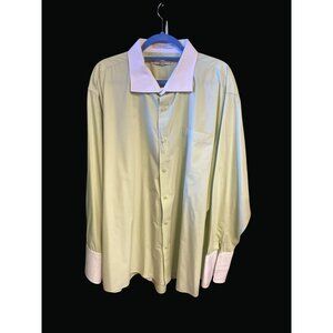 Assante Mens Dress Shirt 20 6/7 Light Green White Collar & Cuffs HA01 S